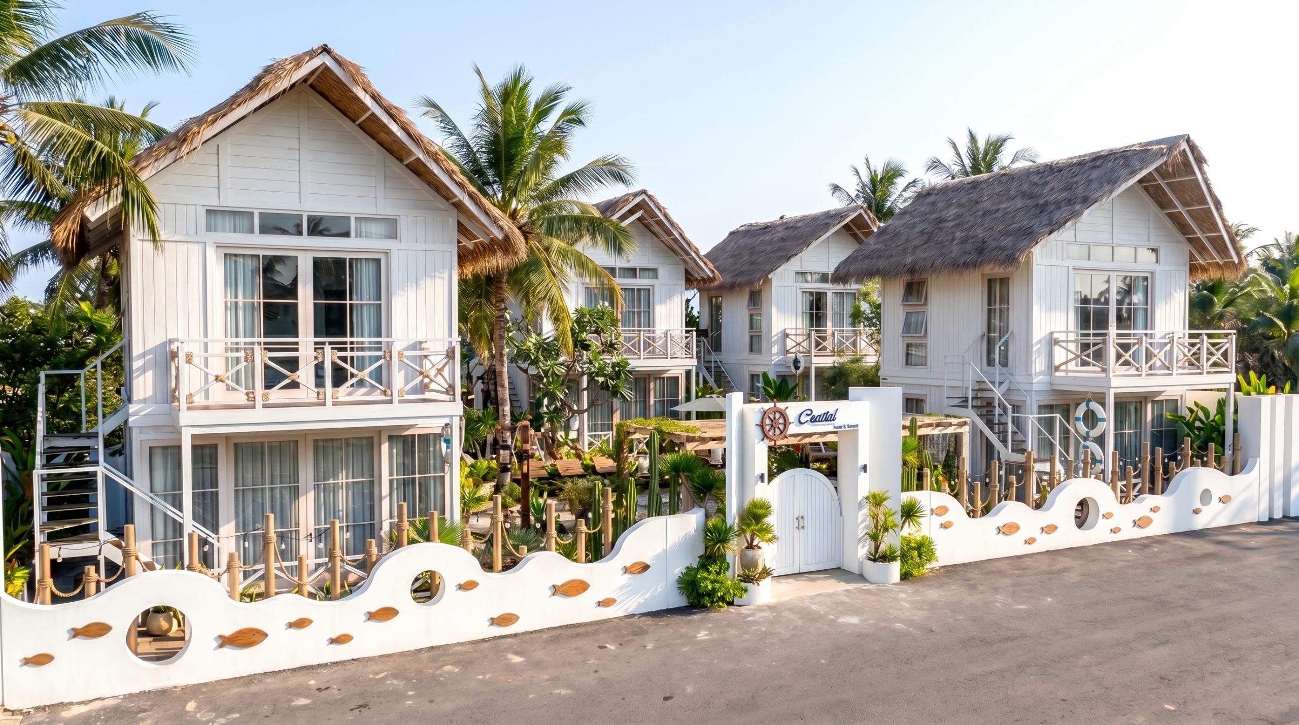 Thiết kế boutique resort tropical luxury tại Phú Quốc với hồ bơi trung tâm và villa mái lá