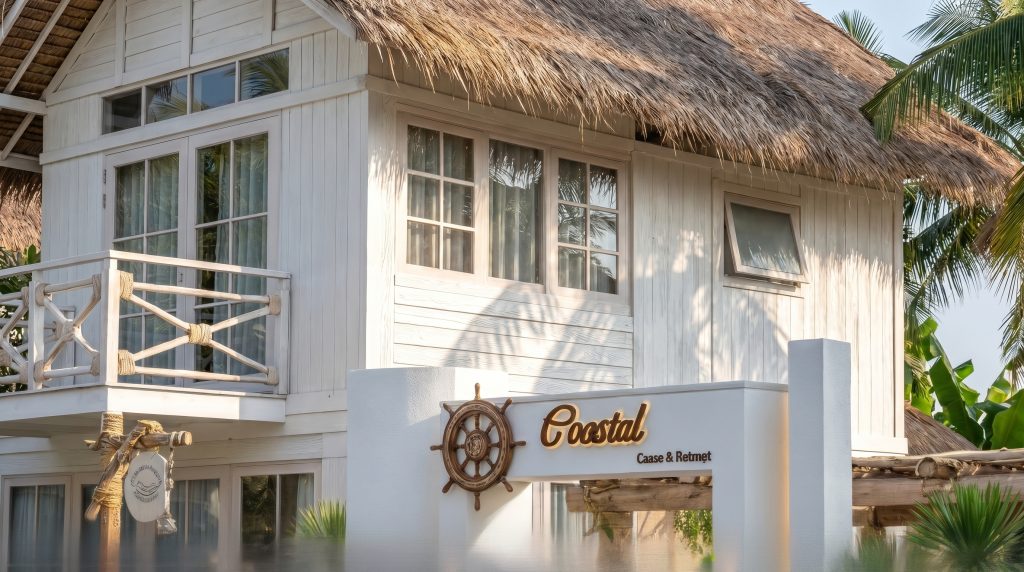 Thiết kế boutique resort tropical luxury tại Phú Quốc với hồ bơi trung tâm và villa mái lá