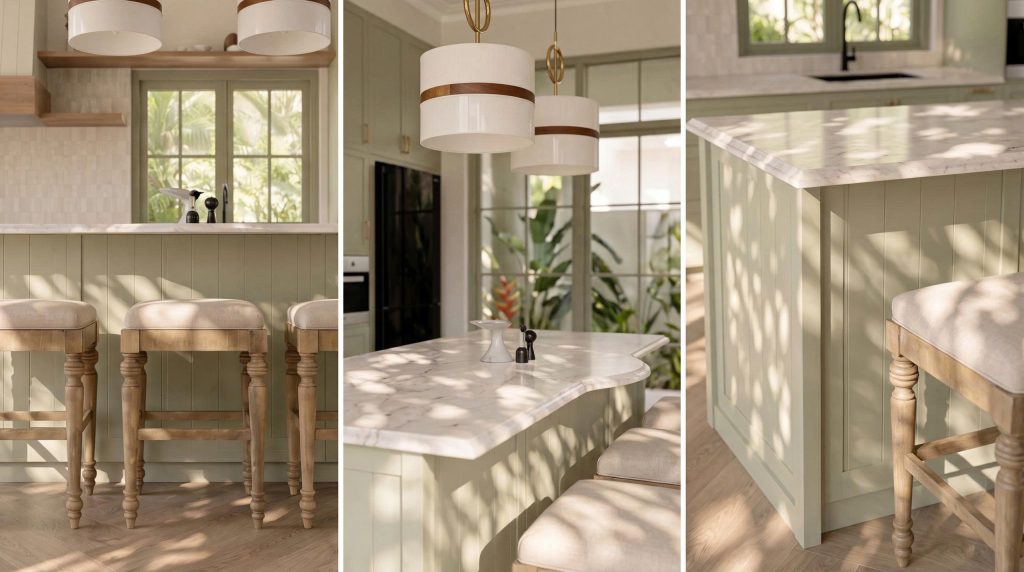 Thiết kế villa Phú Quốc Tropical P1109 với phòng khách liên thông phòng ăn và ánh sáng tự nhiên