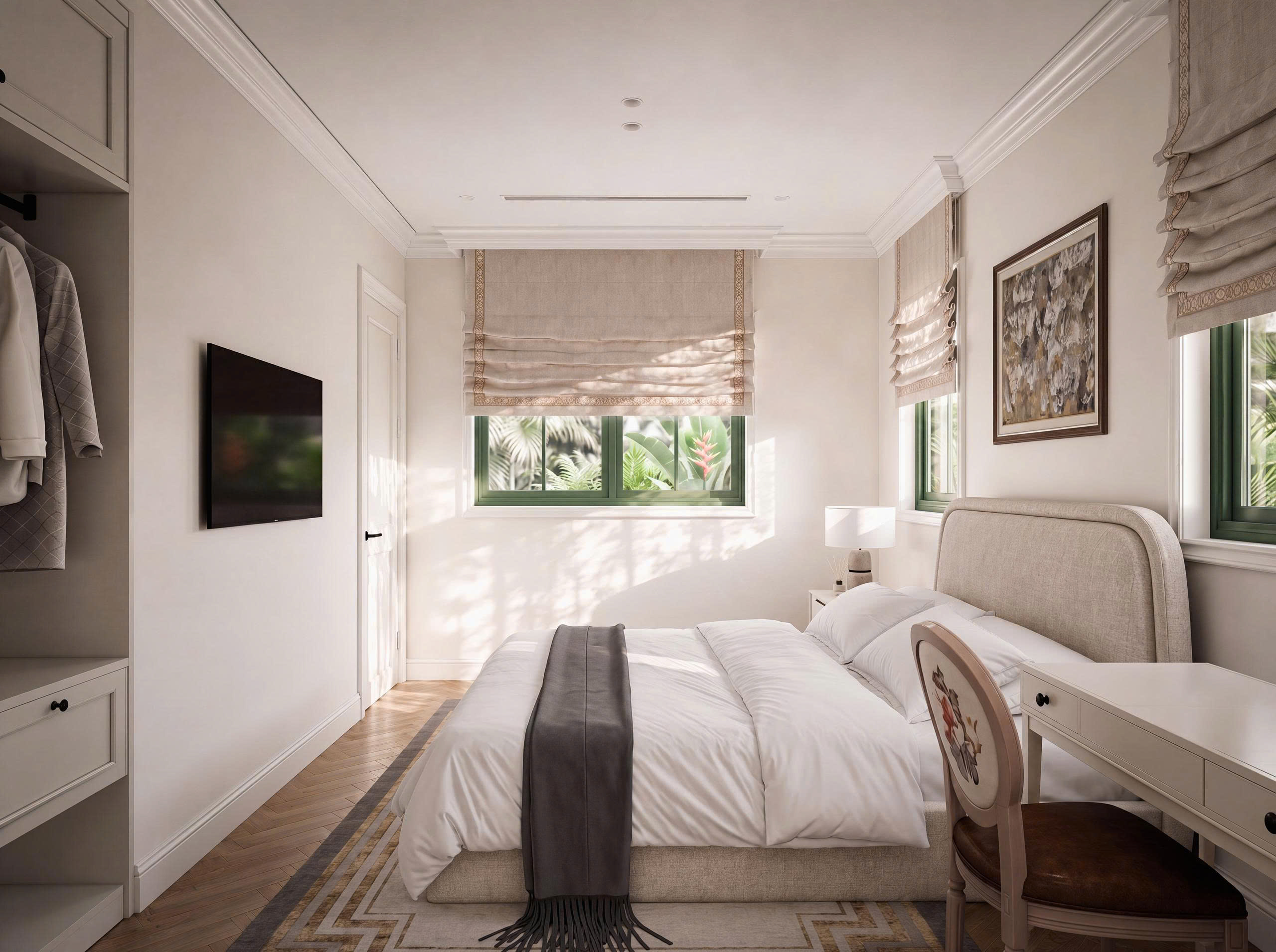 Thiết kế villa Phú Quốc Tropical P1109 với phòng khách liên thông phòng ăn và ánh sáng tự nhiên