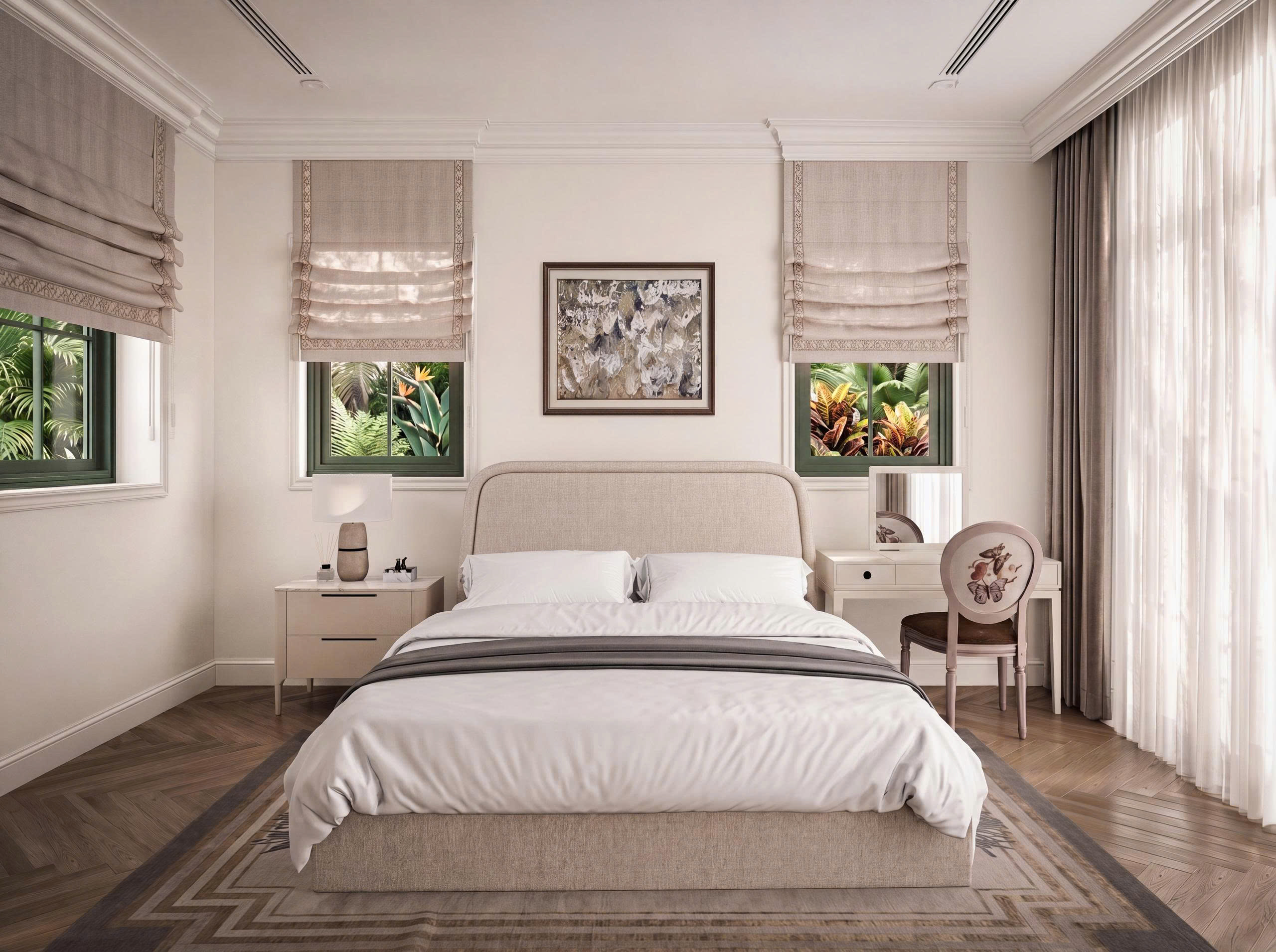 Thiết kế villa Phú Quốc Tropical P1109 với phòng khách liên thông phòng ăn và ánh sáng tự nhiên